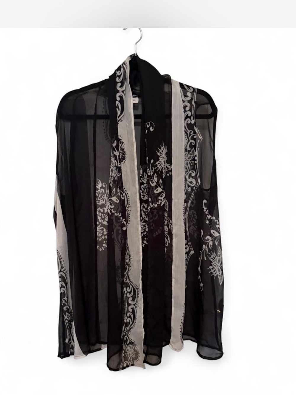 Sheer Black & Cream Floral Printed Kimono/Vest